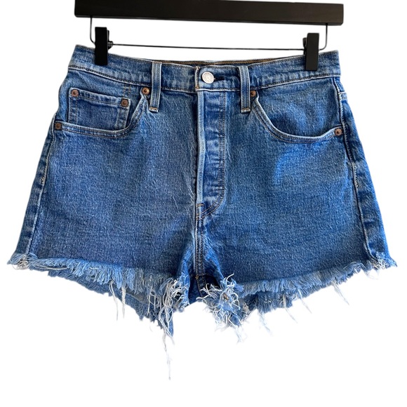 Levi's Pants - Levis 501 Cutoff Shorts High Rise Blue Denim Button-fly Raw Hem Size 28